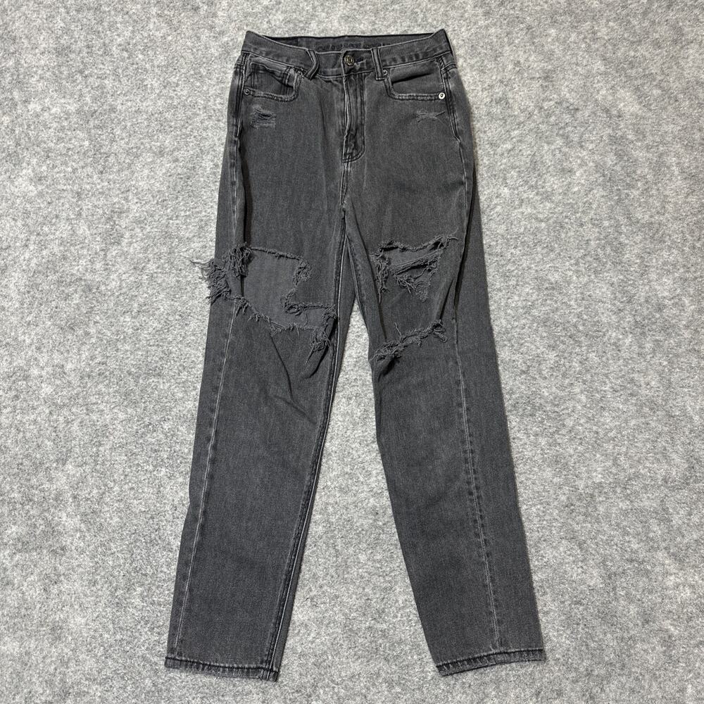 American Eagle Women's Distressed Mom Jeans Size 0R Gray Denim